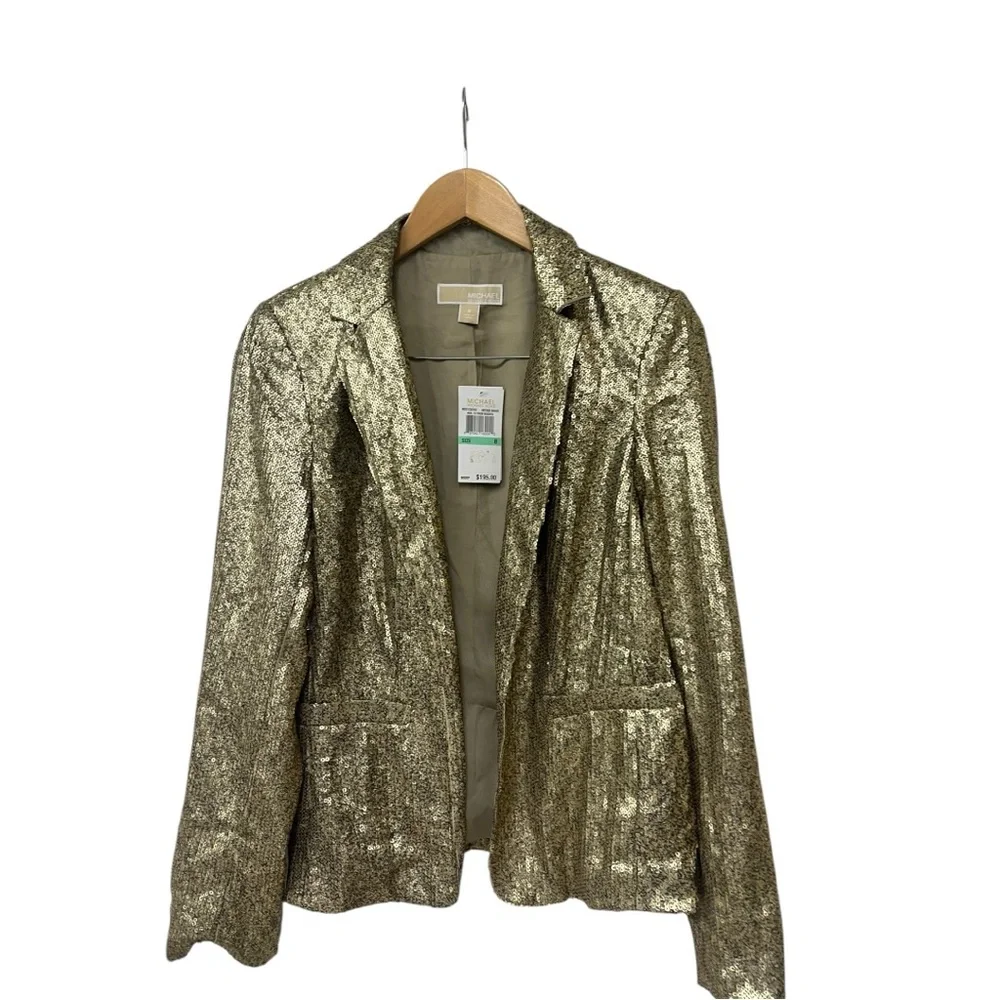 NWT $195 Michael Michael Kors Gold Sequin Blazer 8 - Picture 2 of 5